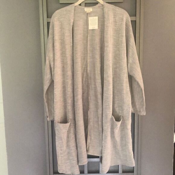 NWT DONNI Gray pin, striped heathered duster cardigan, one size - Picture 1 of 4